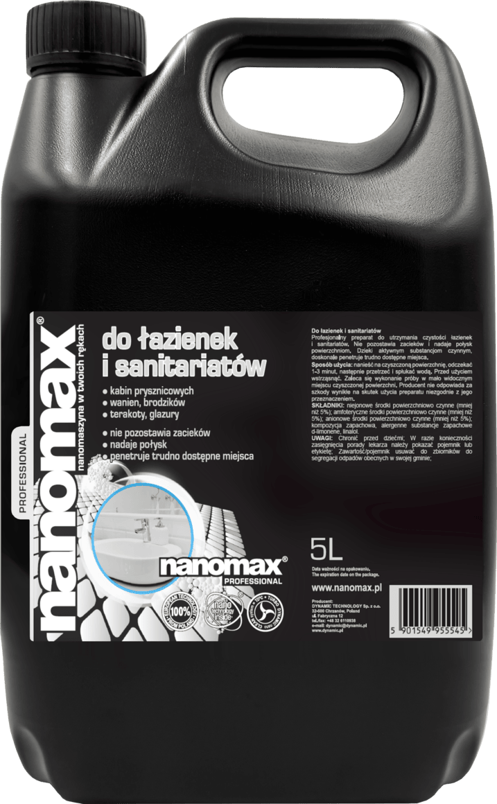 Środek Czyszczący do Łazienek, Toalet i Armatury NANOMAX 5L - PROFESSIONAL